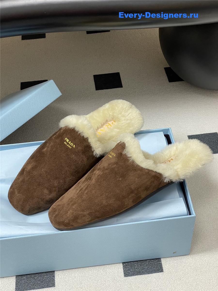 Pra*a dark brown suede mules