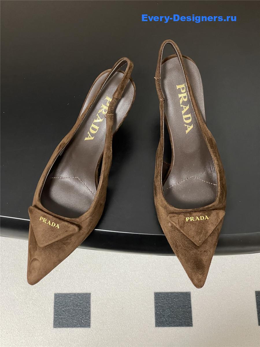 Pra*a dark brown suede slingback pumps