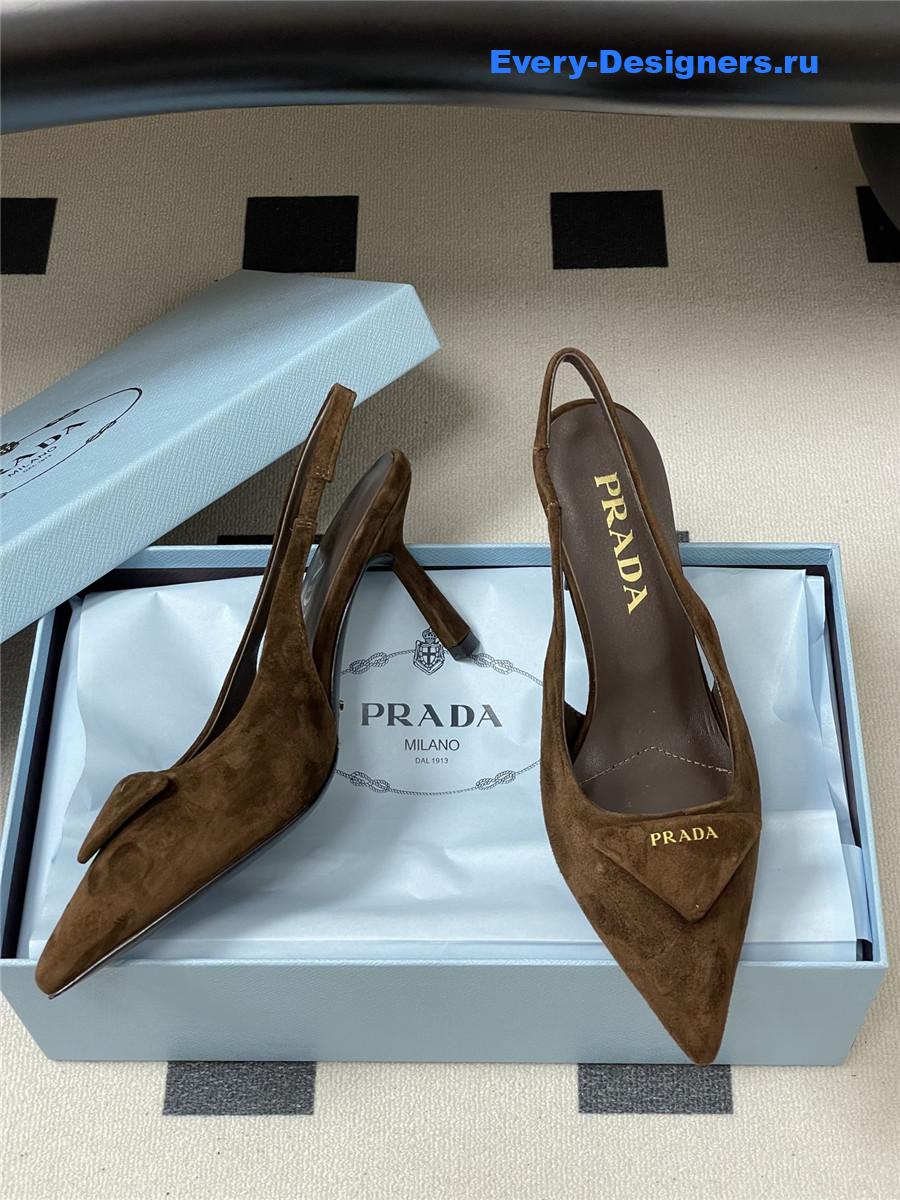Pra*a dark brown suede slingback pumps