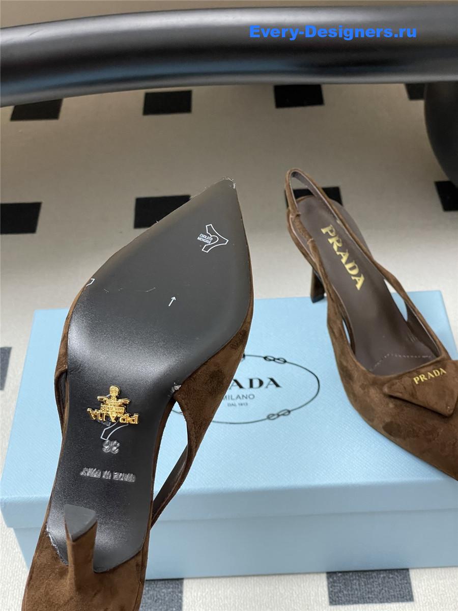 Pra*a dark brown suede slingback pumps