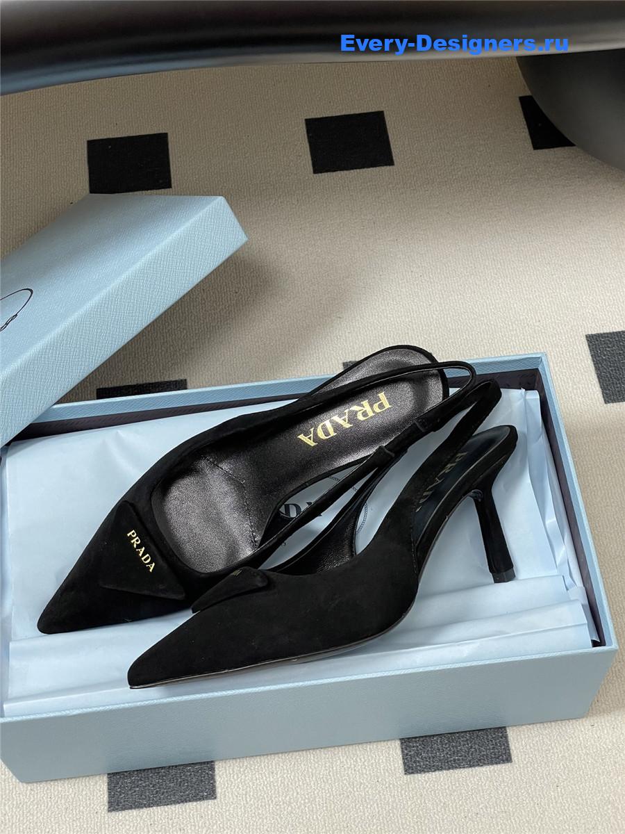 Pra*a black suede slingback pumps