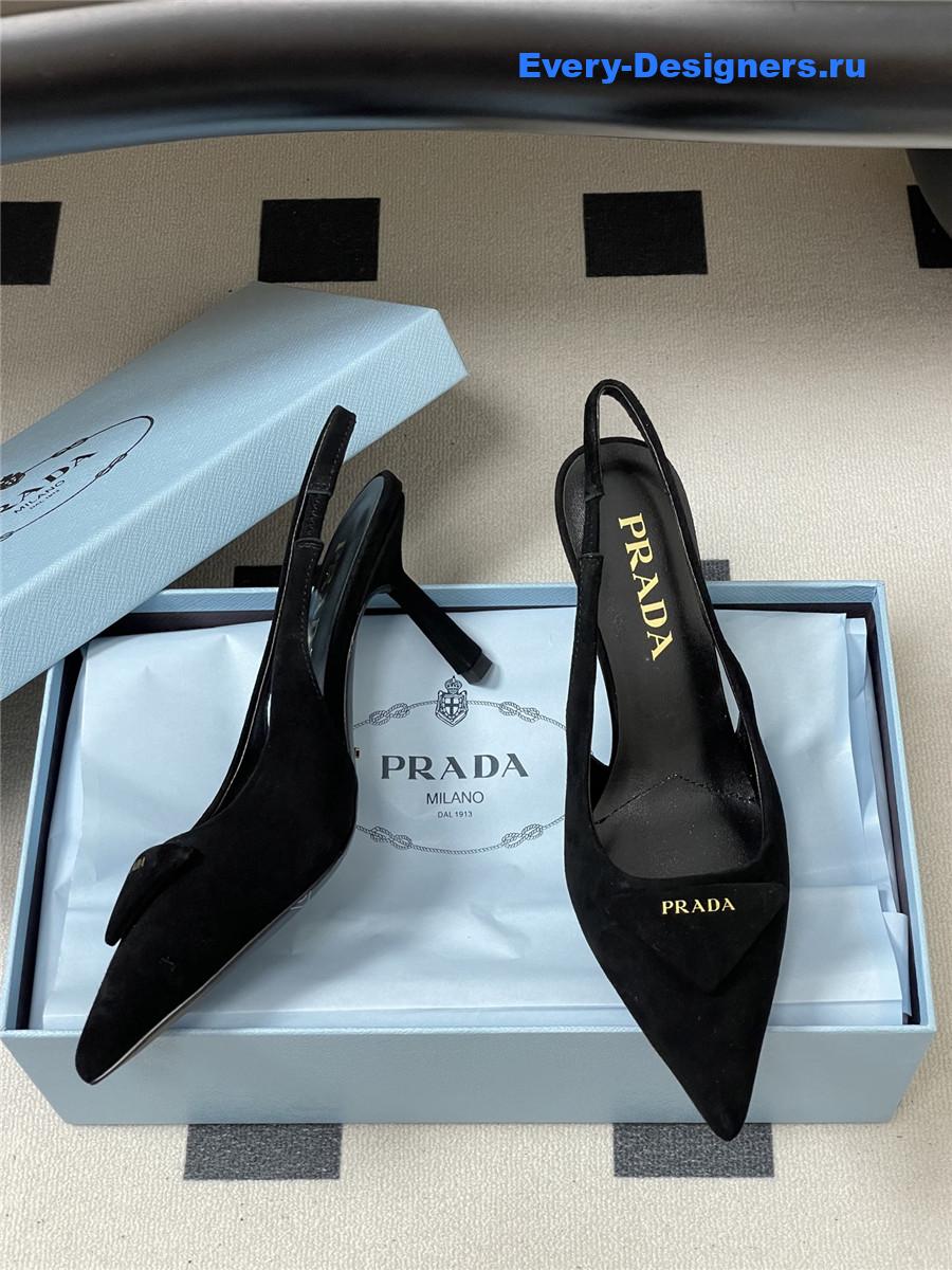 Pra*a black suede slingback pumps