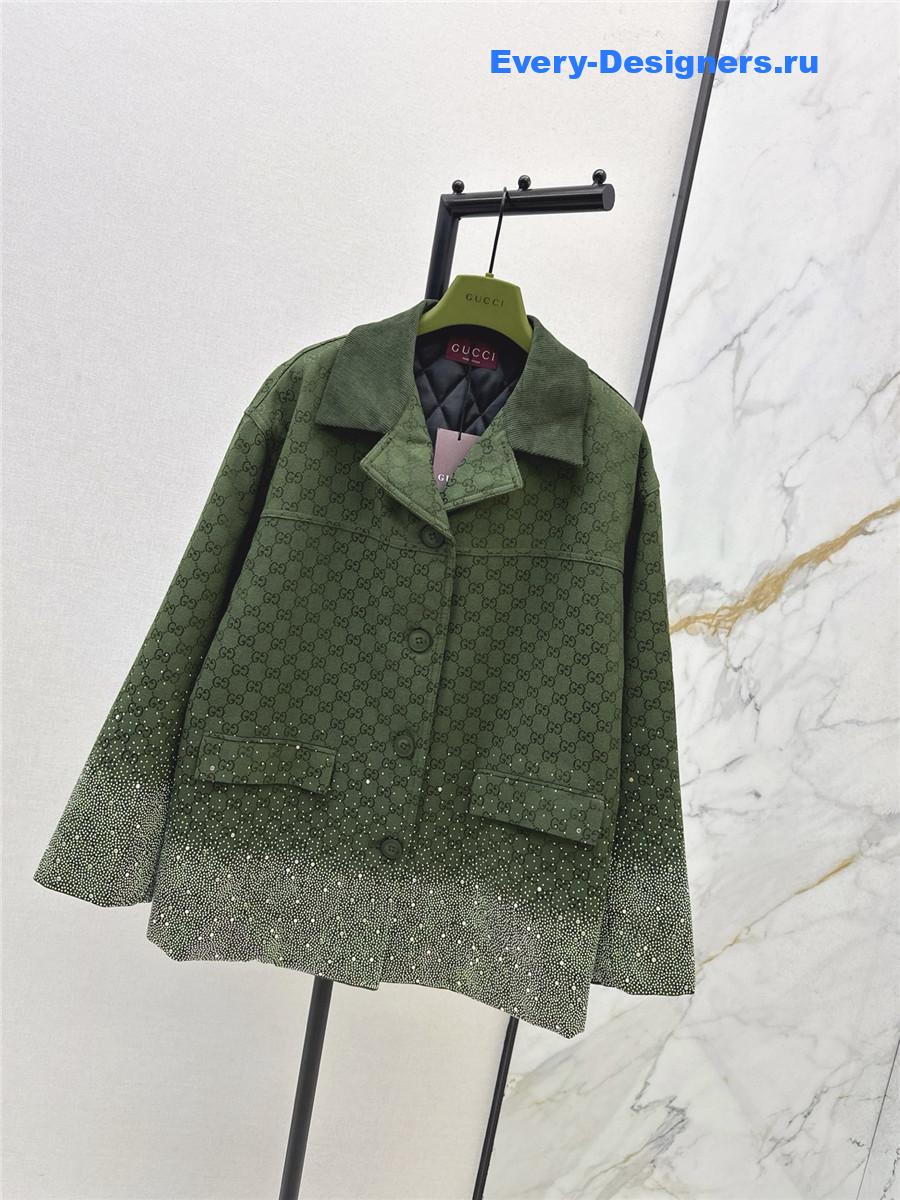 Gvc*1 green embroidered gg canvas coat