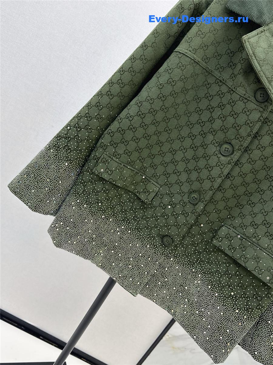 Gvc*1 green embroidered gg canvas coat