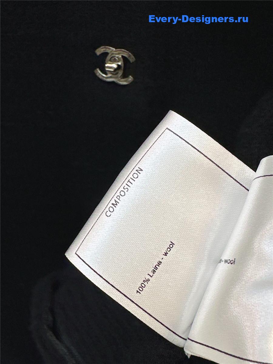 Ch**el logo button black crew neck knit cardigan