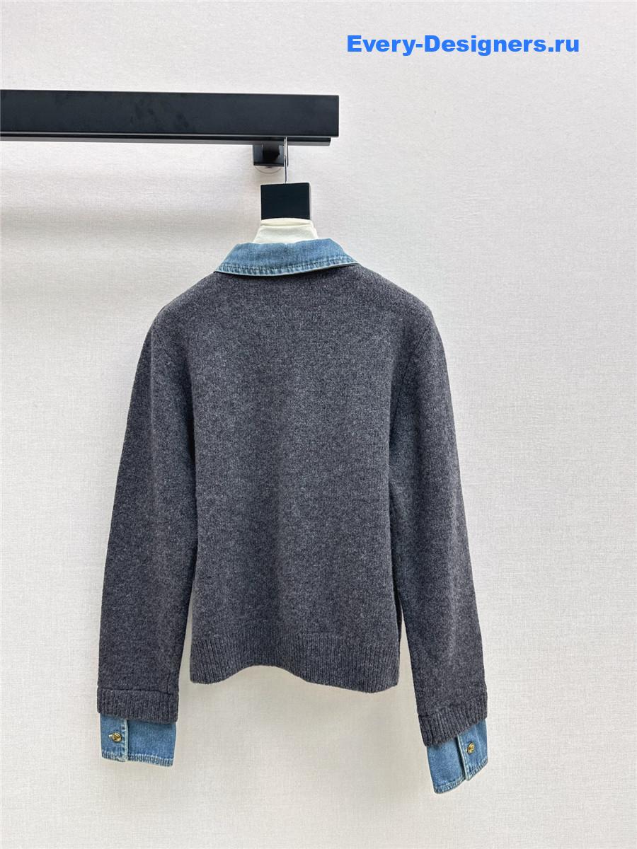 Ce1i*e wool denim-trim polo sweater