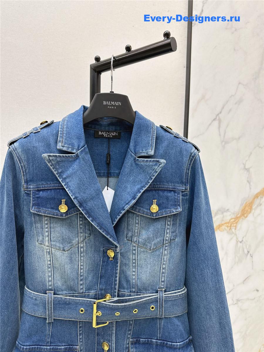 Balmain Long-Sleeve V-Neck Flared Knit Dress