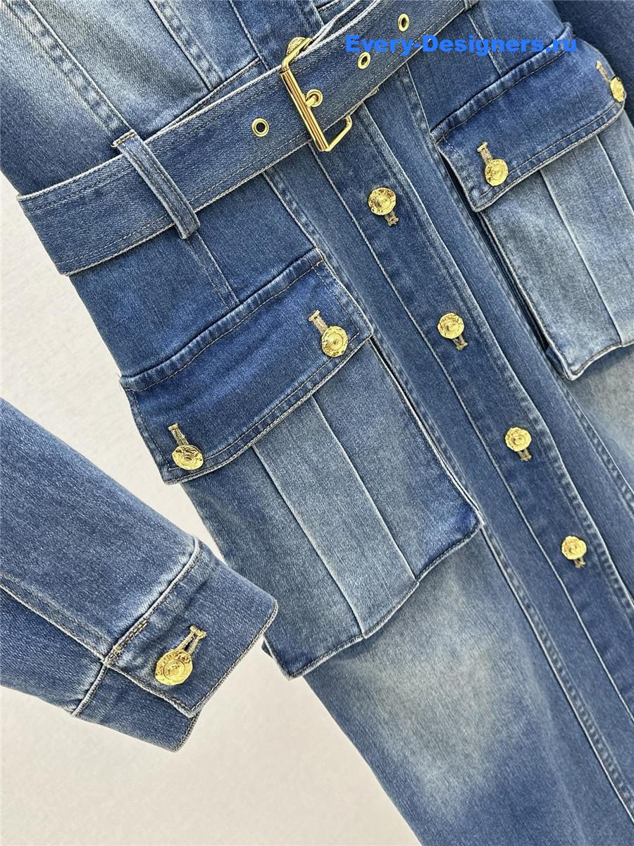 Balmain Long-Sleeve V-Neck Flared Knit Dress