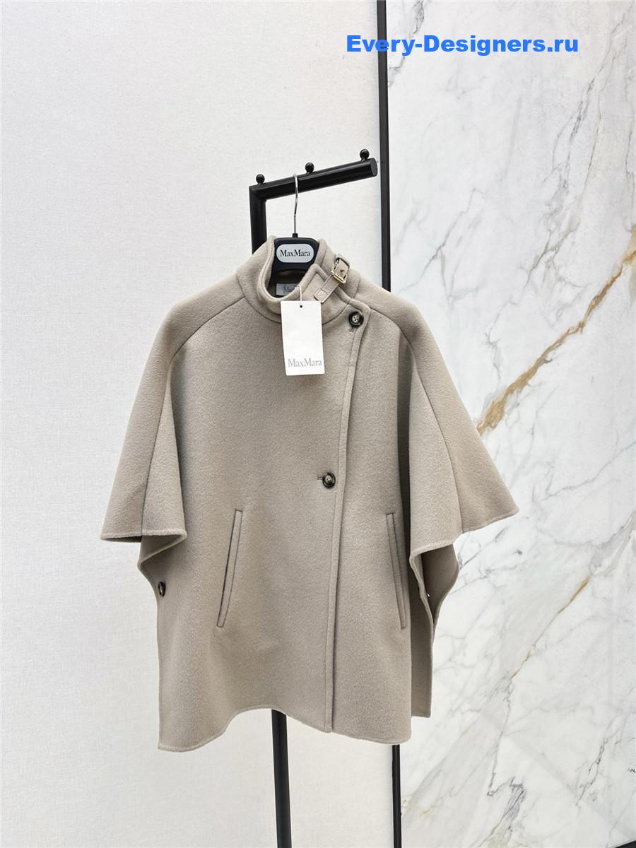 Max Mara Beige Stand-up Collar Wool Cape Coat