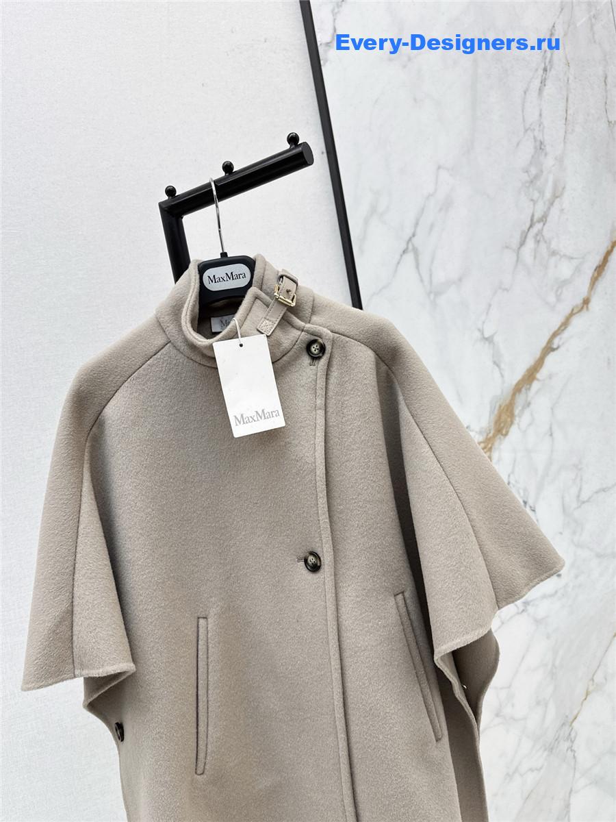 Max Mara Beige Stand-up Collar Wool Cape Coat