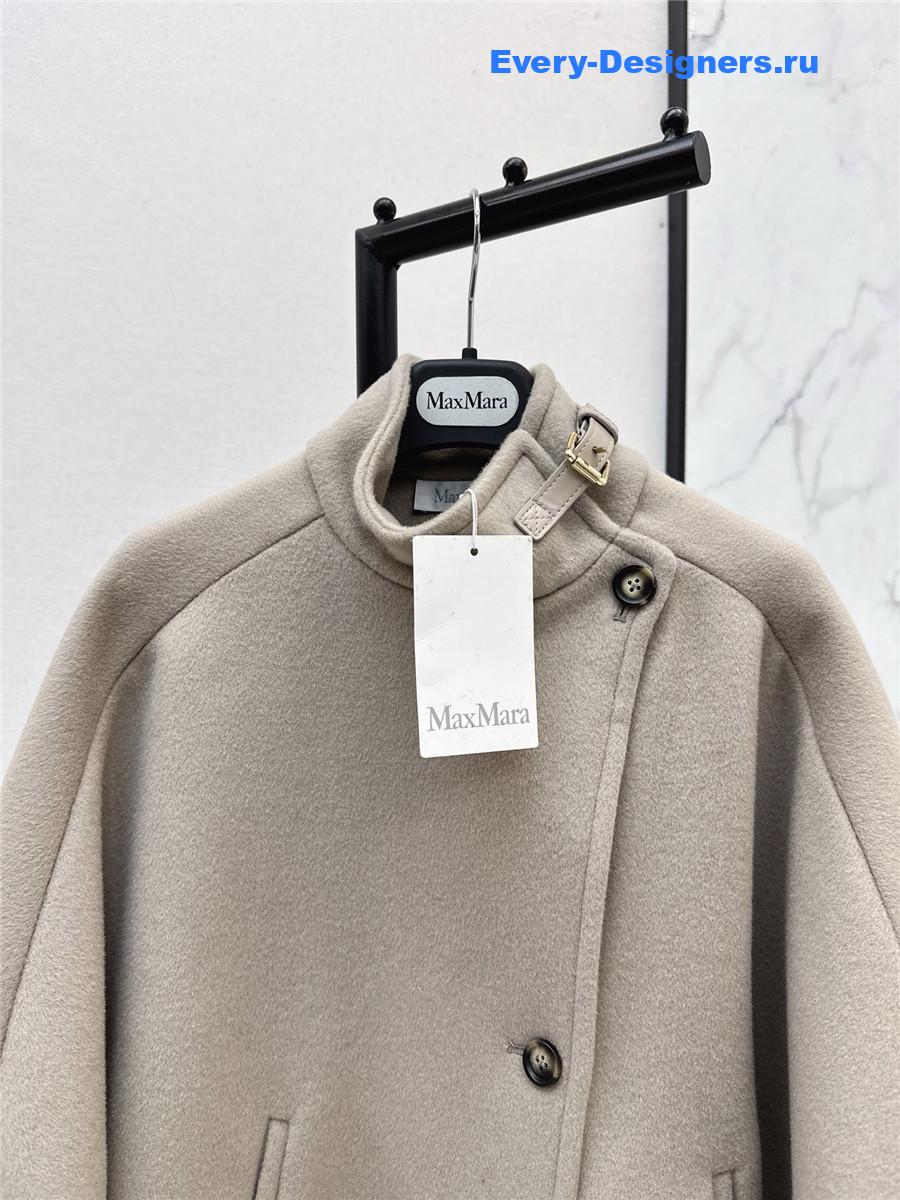 Max Mara Beige Stand-up Collar Wool Cape Coat