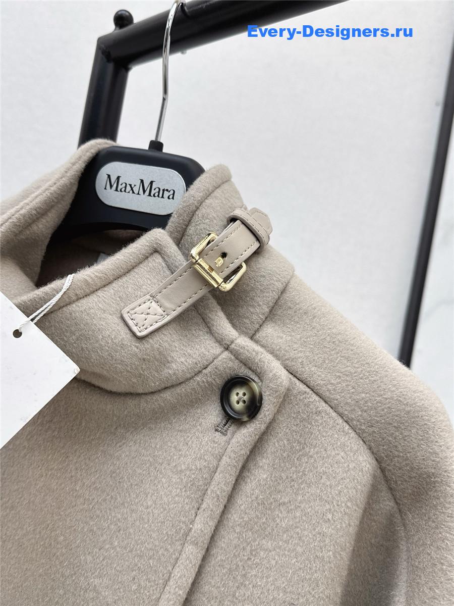 Max Mara Beige Stand-up Collar Wool Cape Coat
