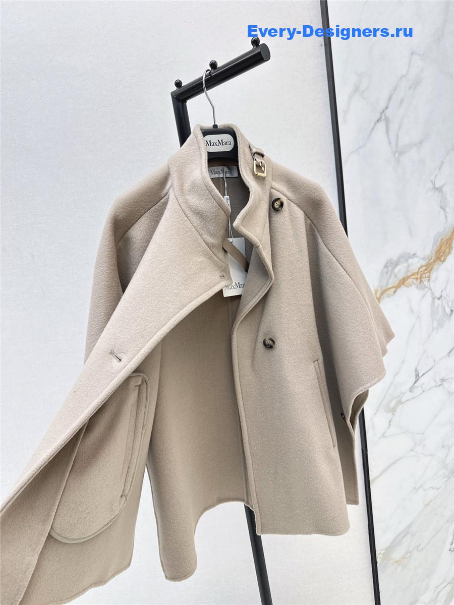 Max Mara Beige Stand-up Collar Wool Cape Coat