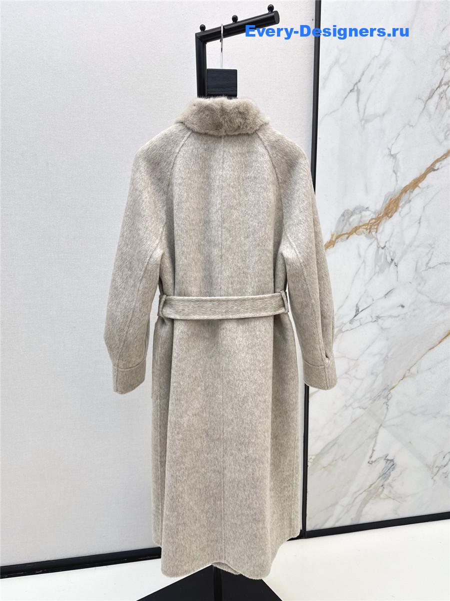 L0r0 P1ana cream mink stand collar long coat