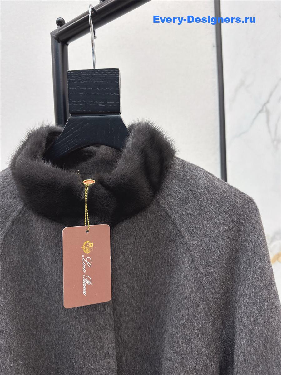 L0r0 P1ana grey mink stand collar long coat