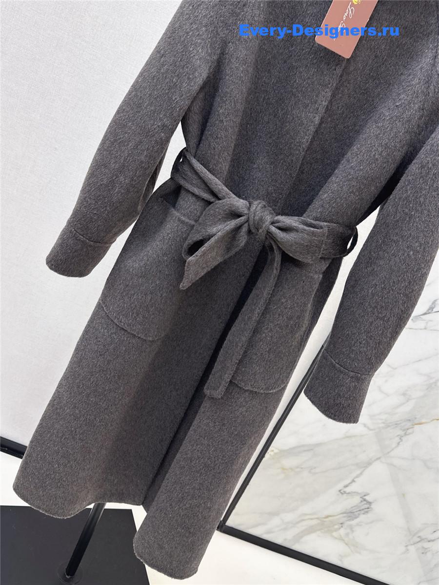 L0r0 P1ana grey mink stand collar long coat