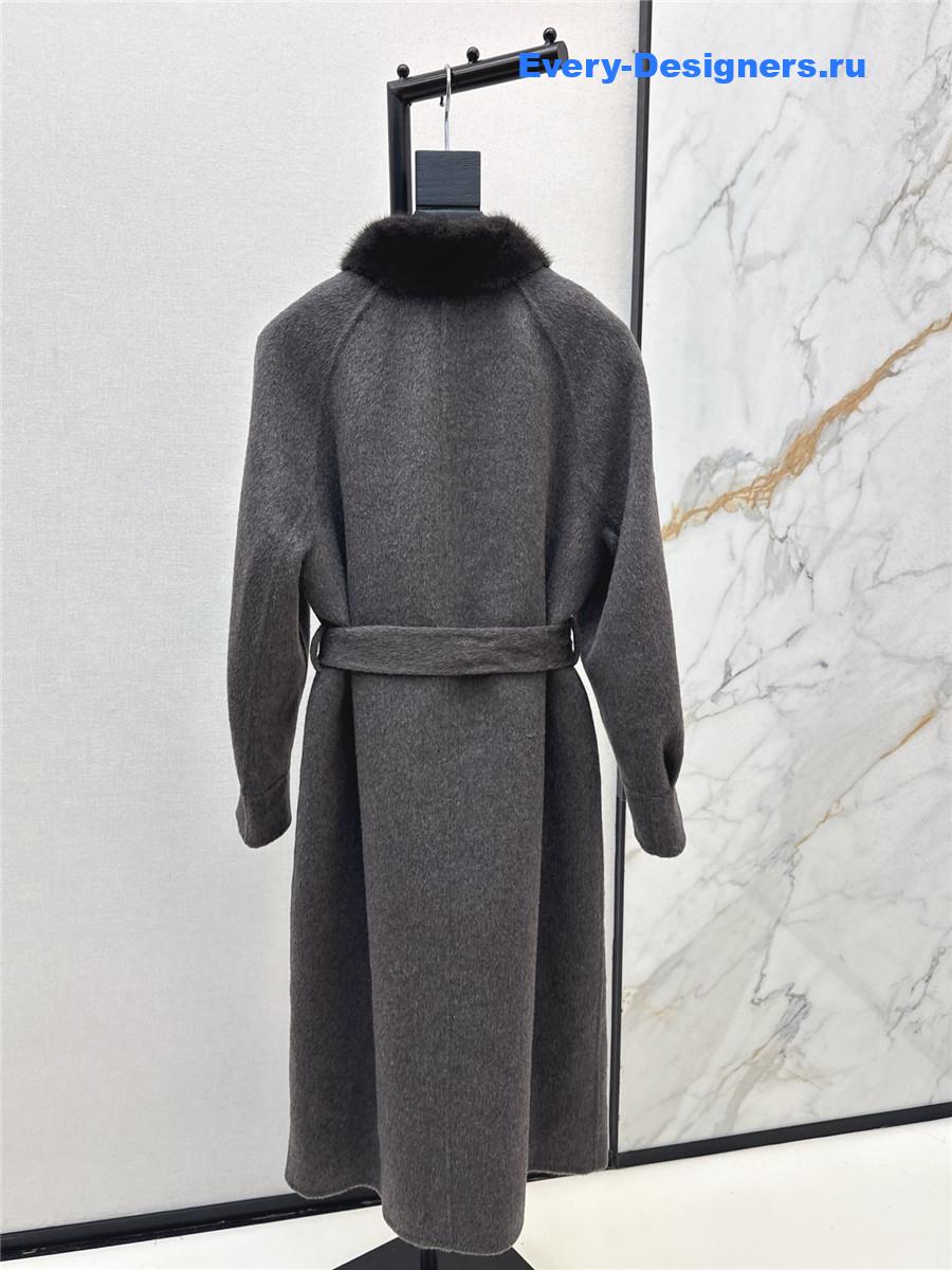 L0r0 P1ana grey mink stand collar long coat