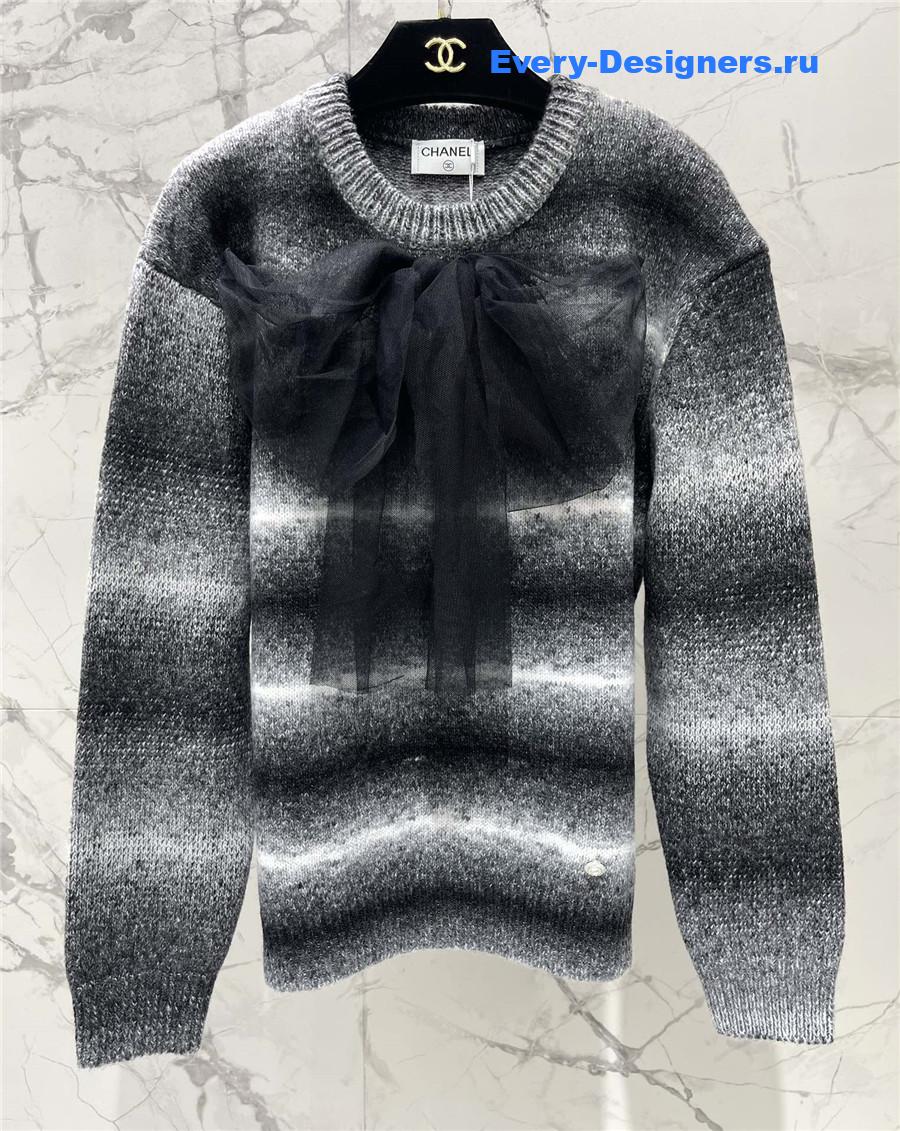 Ch**el black white striped bow sweater