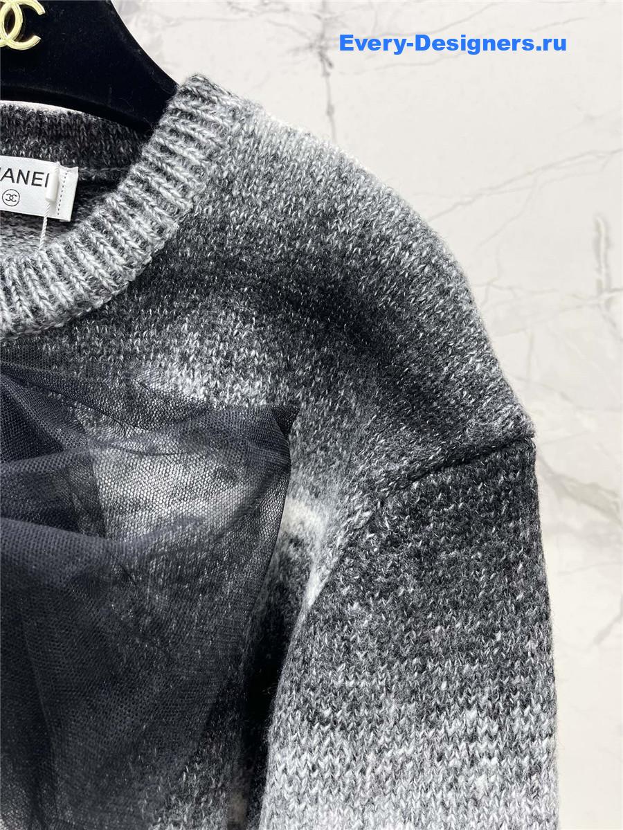 Ch**el black white striped bow sweater