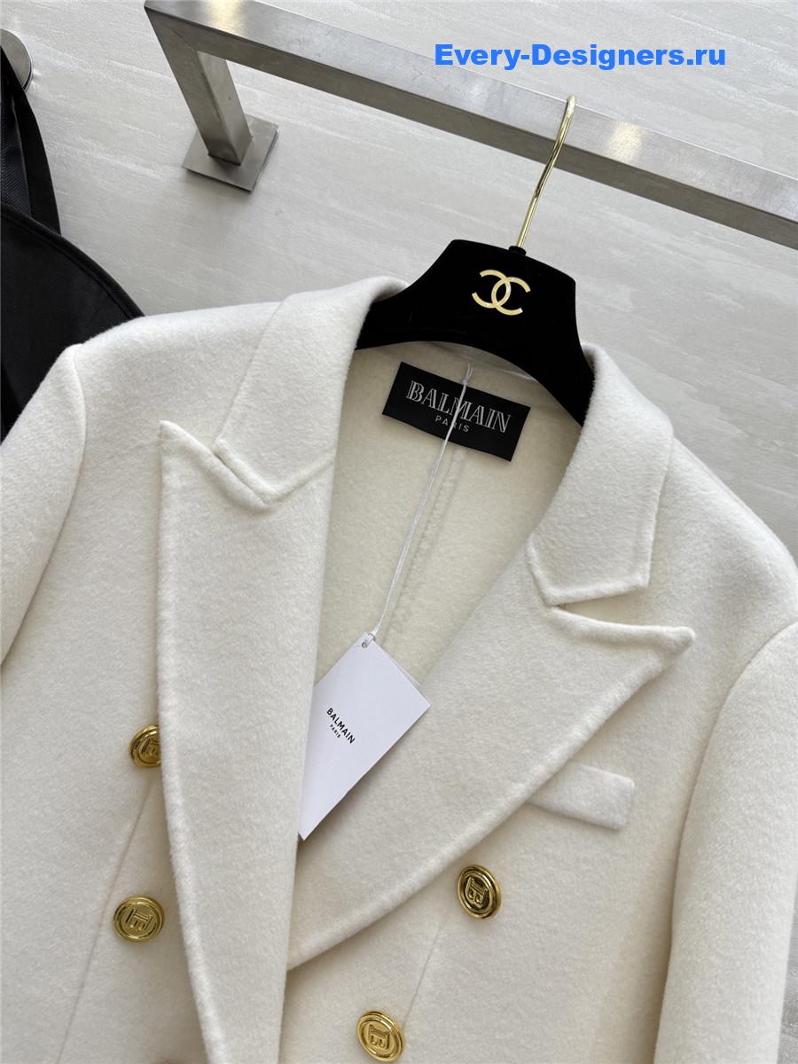 Balmain White Wool Suit Coat