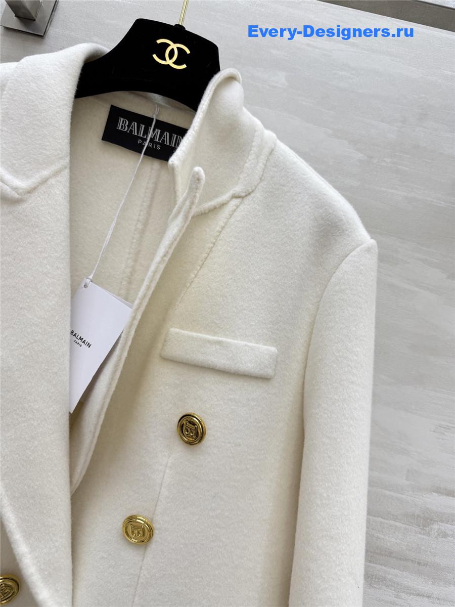 Balmain White Wool Suit Coat