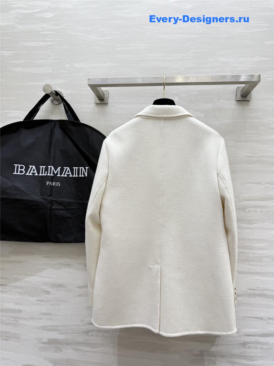 Balmain White Wool Suit Coat