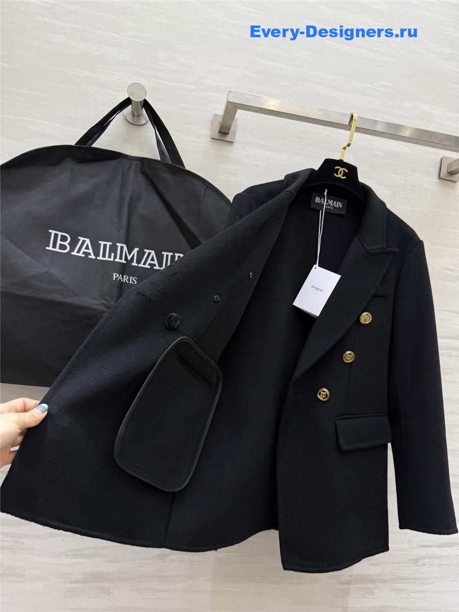 Balmain Black Wool Suit Coat