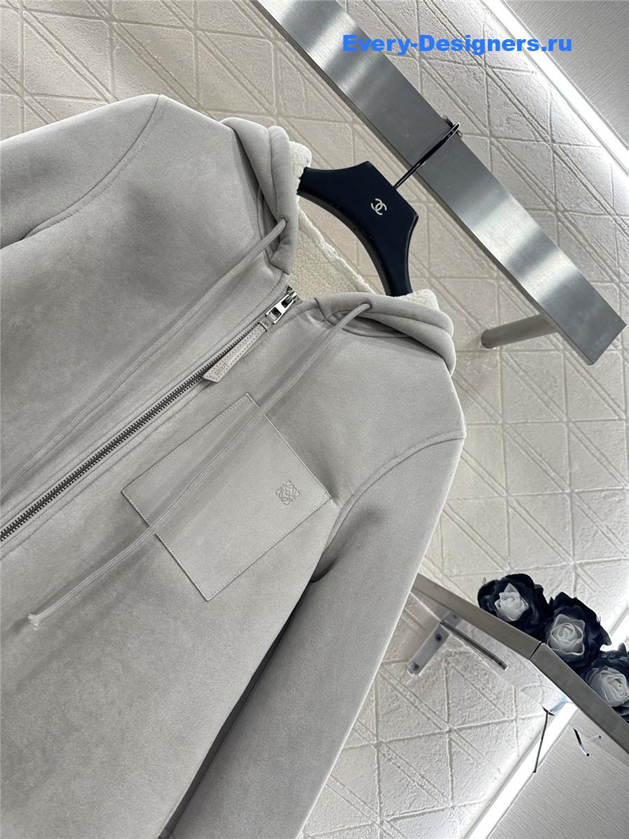 L0ew* grey shearling hooded jacket