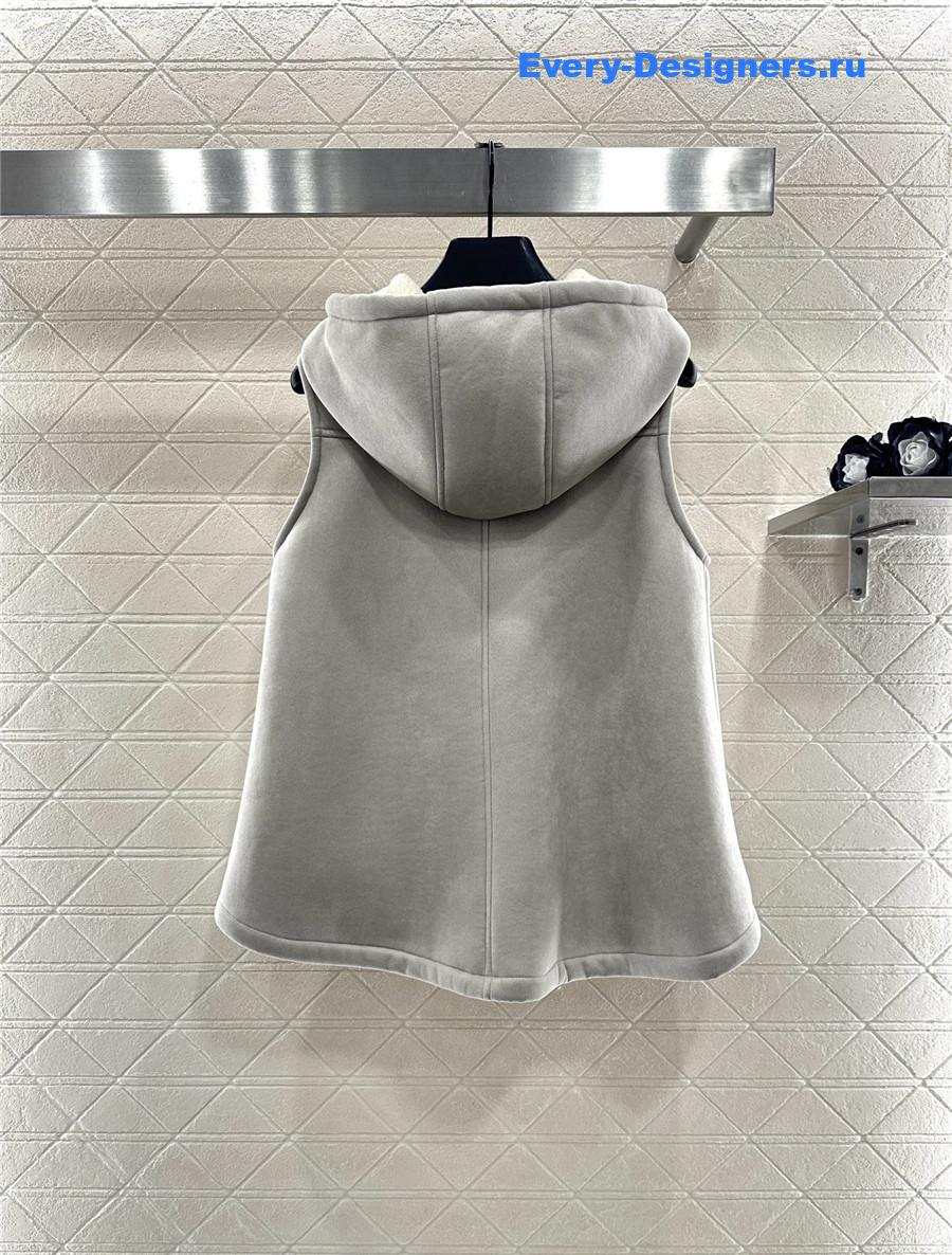 L0ew* grey shearling hooded zip-up vest