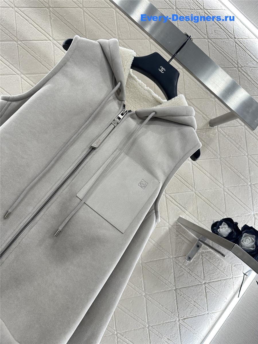 L0ew* grey shearling hooded zip-up vest