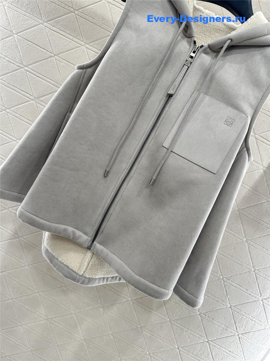 L0ew* grey shearling hooded zip-up vest