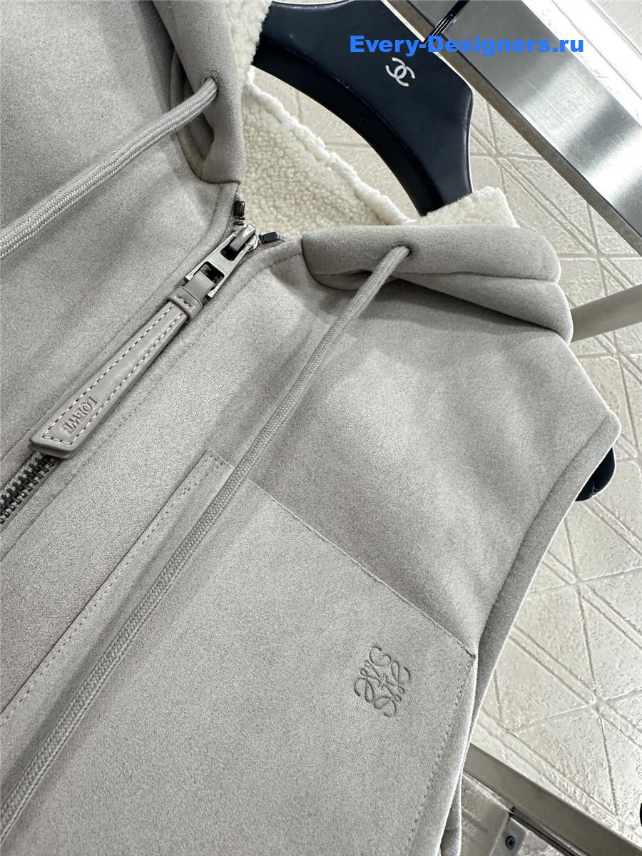L0ew* grey shearling hooded zip-up vest