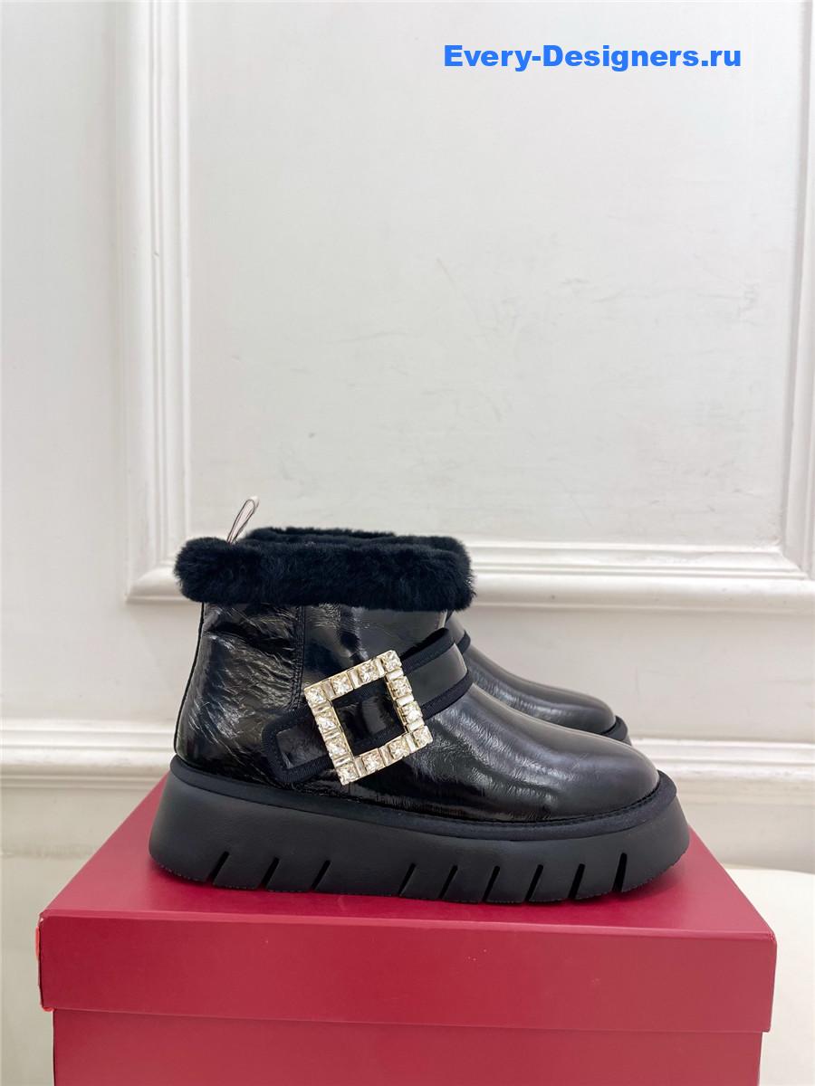 Roger Vivier Viv’ Winter Shearling Black Leather Boots