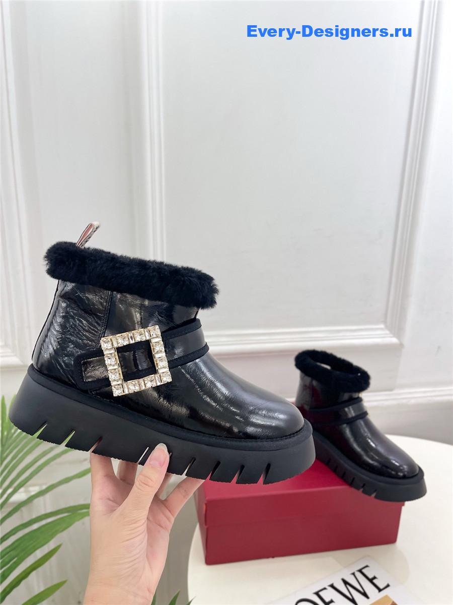 Roger Vivier Viv’ Winter Shearling Black Leather Boots