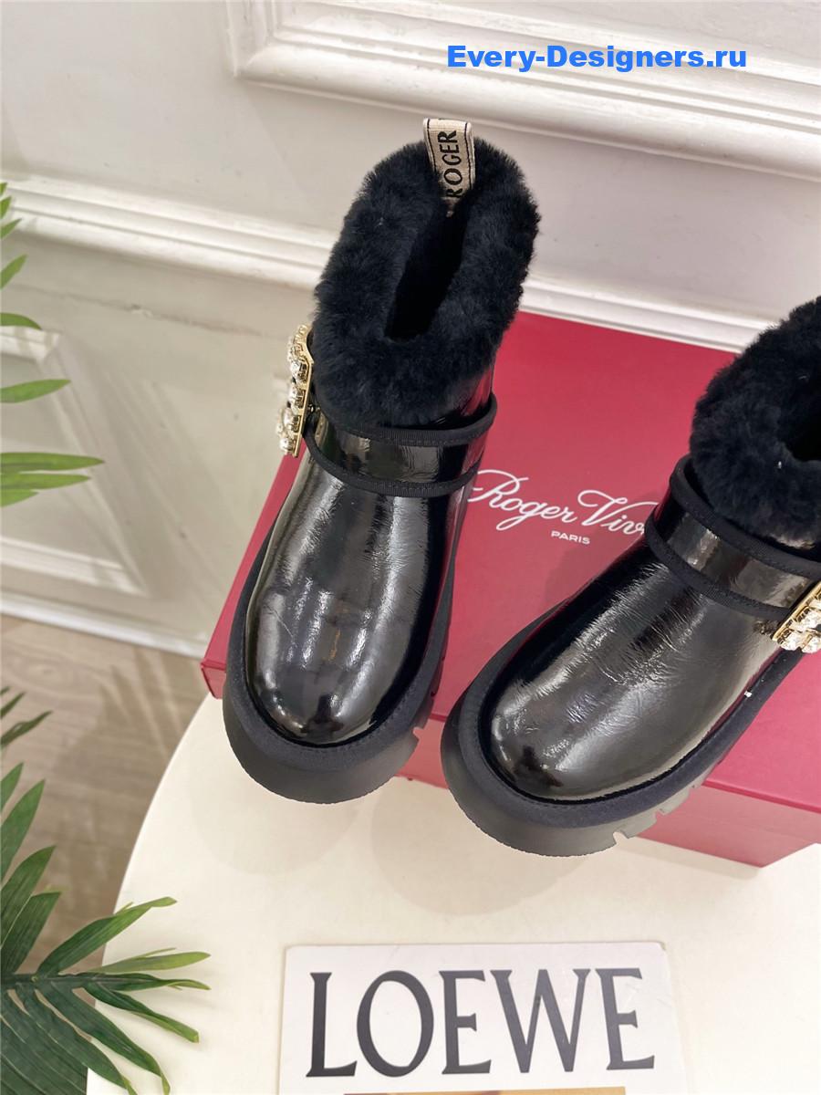 Roger Vivier Viv’ Winter Shearling Black Leather Boots