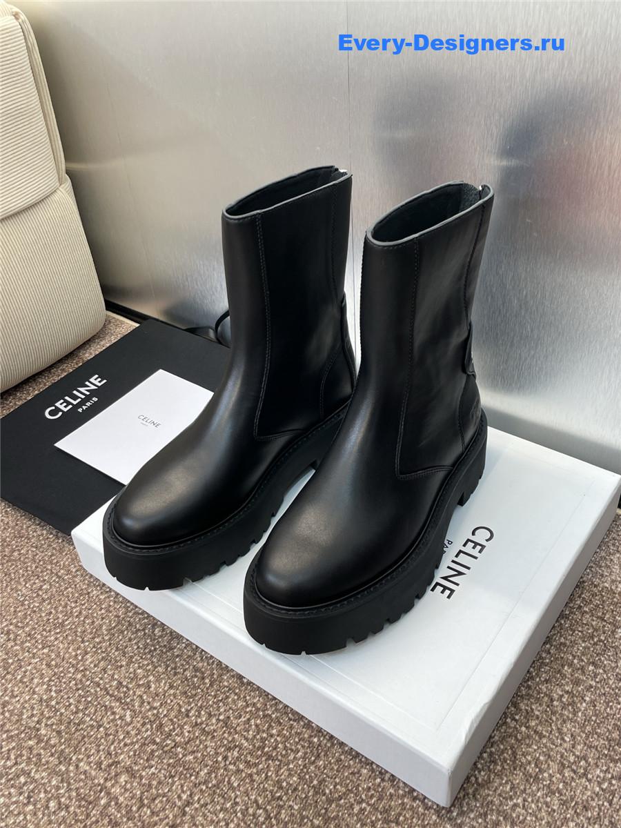 Ce1i*e logo platform zip-up black leather boots