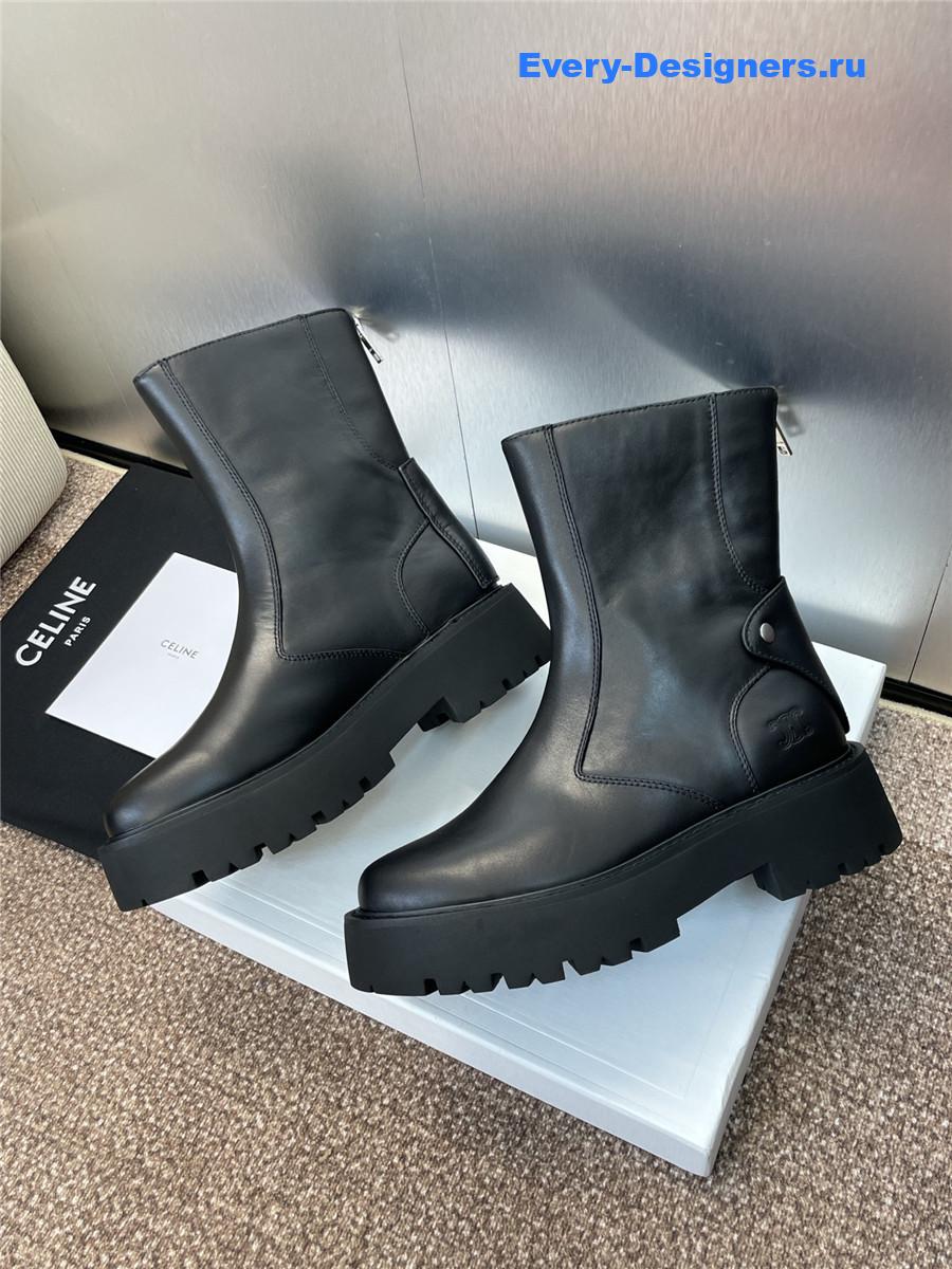 Ce1i*e logo platform zip-up black leather boots