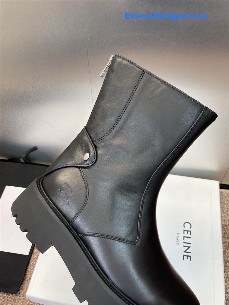 Ce1i*e logo platform zip-up black leather boots