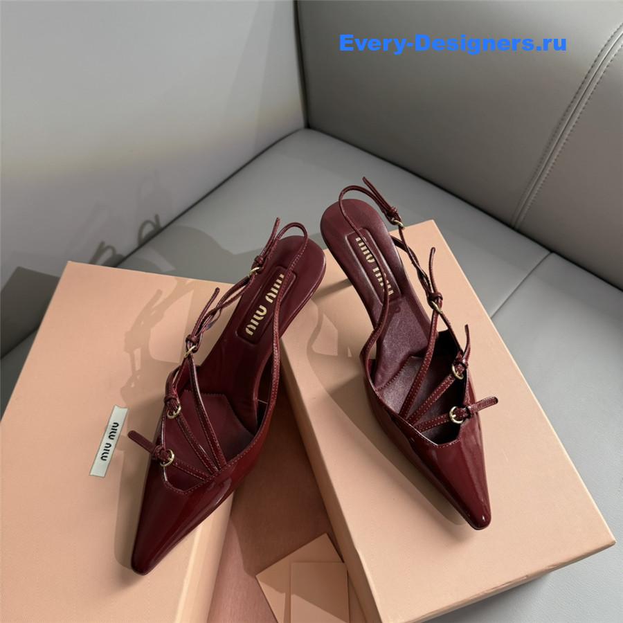 Miu Miu Burgundy Patent Leather Buckles Slingbacks