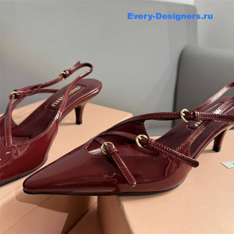 Miu Miu Burgundy Patent Leather Buckles Slingbacks