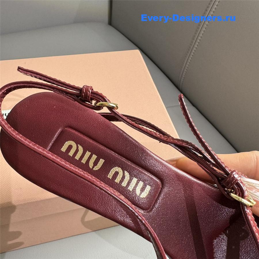 Miu Miu Burgundy Patent Leather Buckles Slingbacks