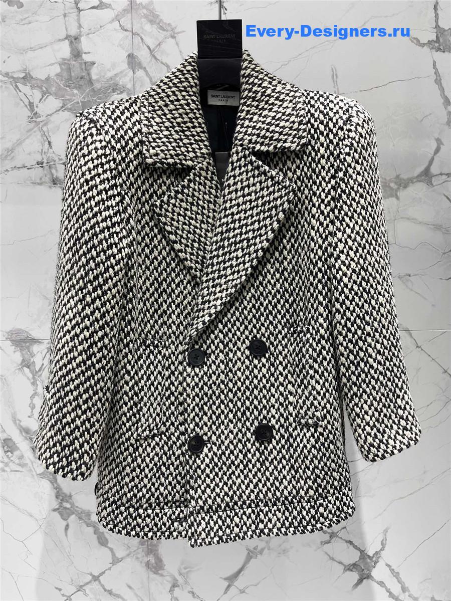 Sa1nt Lau*nt tweed power shoulder oversized coat