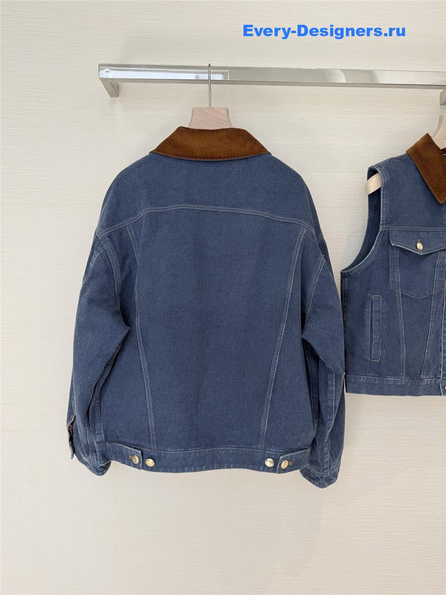 Miu Miu Embroidered-Logo Padded Blue Denim Jacket