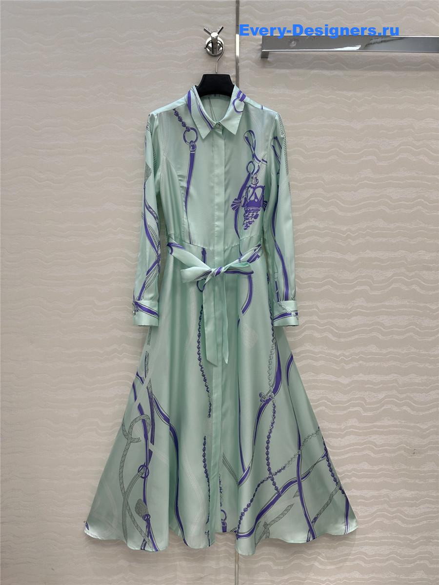 H**me5 green silk twill maxi dress