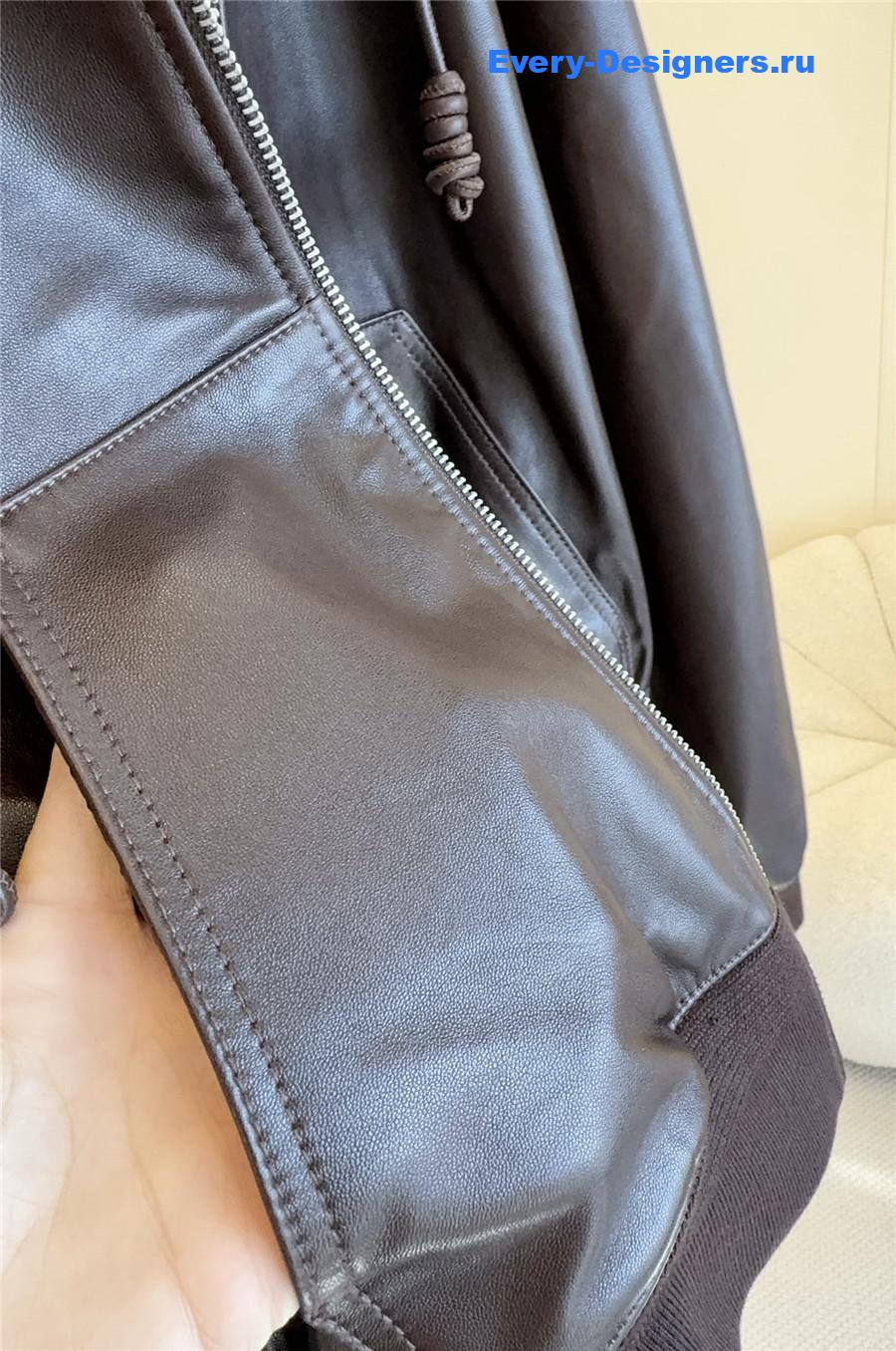 L0ew* brown flamenco hooded leather zip-up jacket