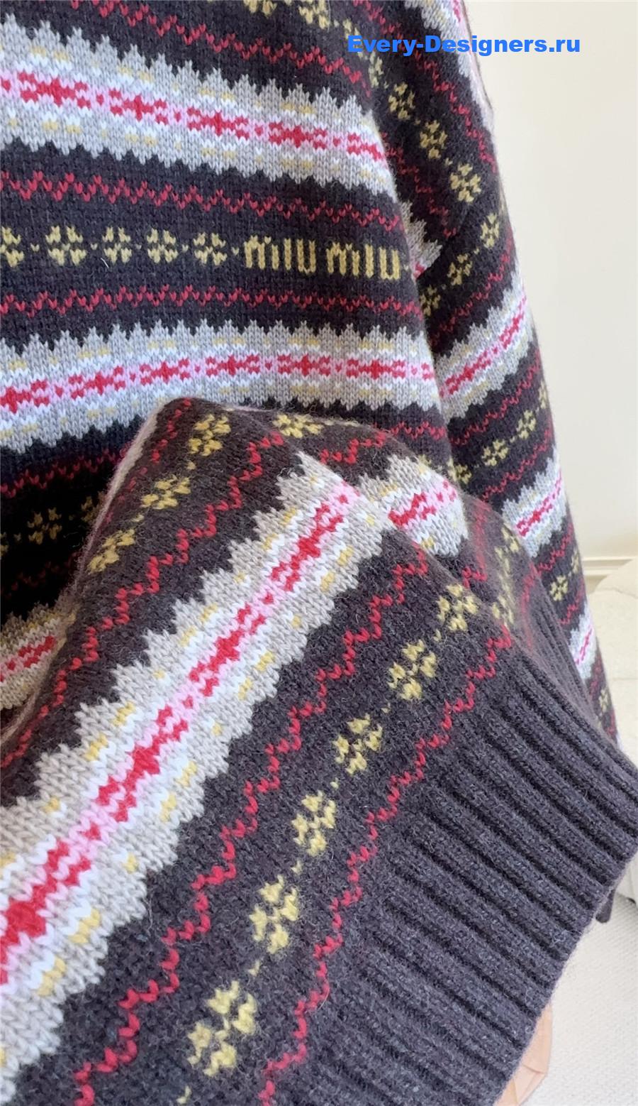 Miu Miu Dark Brown Wool Crew-neck Sweater