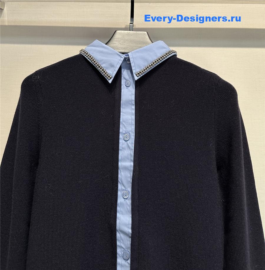 Gvc*1 navy embroidery wool sweater