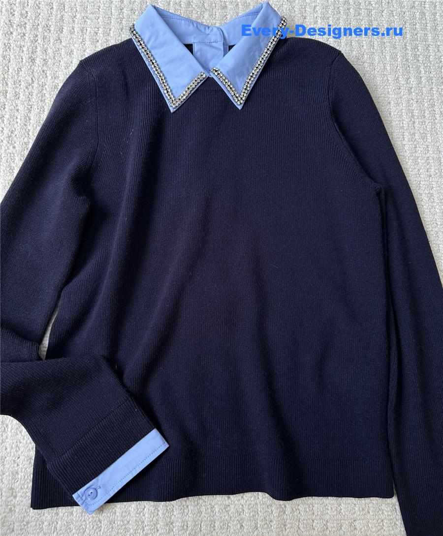 Gvc*1 navy embroidery wool sweater