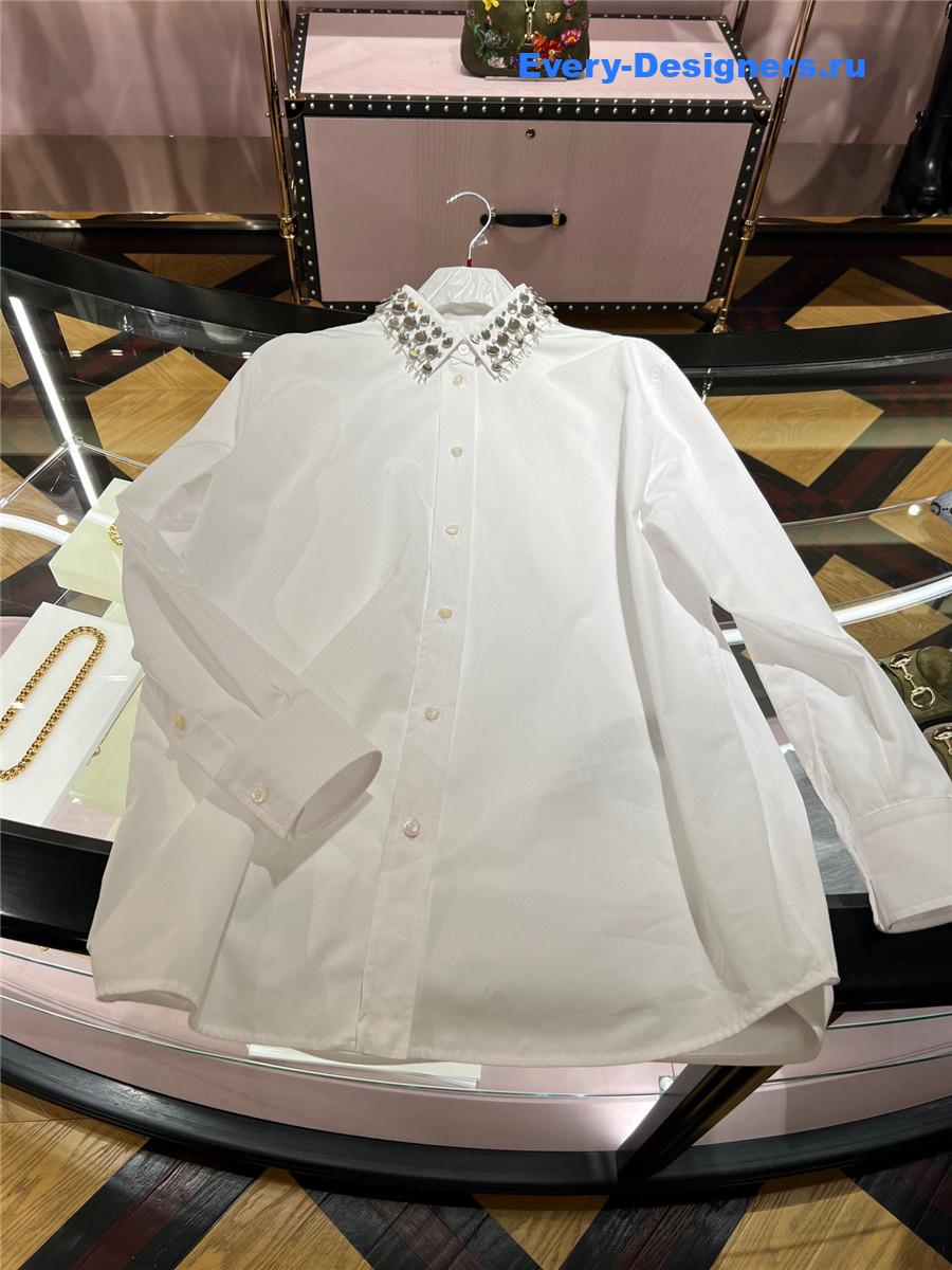 Gvc*1 studded-collar buttoned white shirt