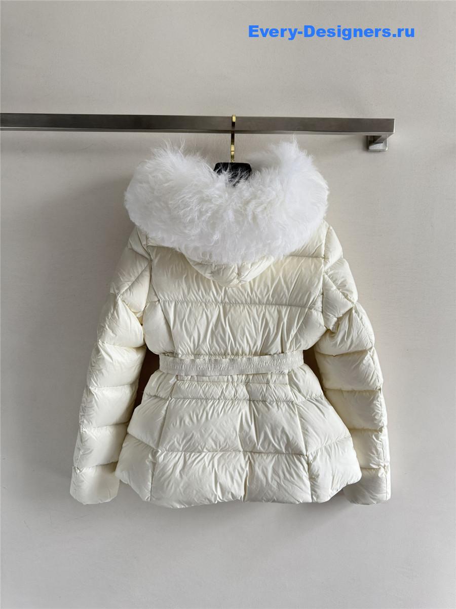 Moncler White Boed Belted Down Jacket